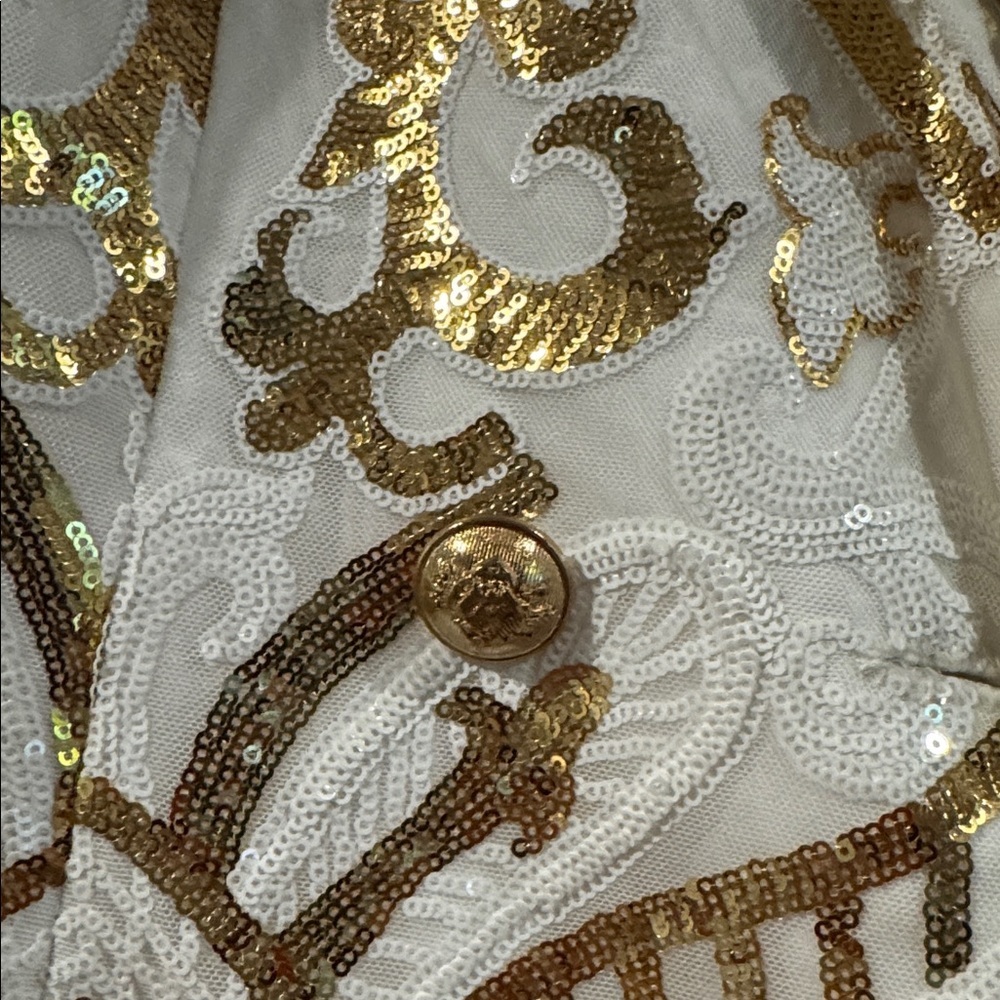BLITHE White & Gold Sequin Embellished Art Deco Blazer Coat/Jacket size M - Picture 5 of 8